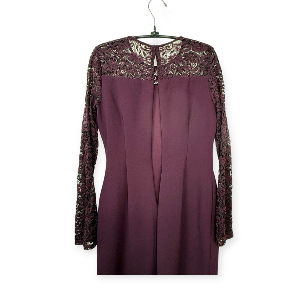 Deep Plum Sunburst Ruched Bodycon Dress Dark Vampy Romance Lace Sleeves Sz 2 - Picture 9 of 15